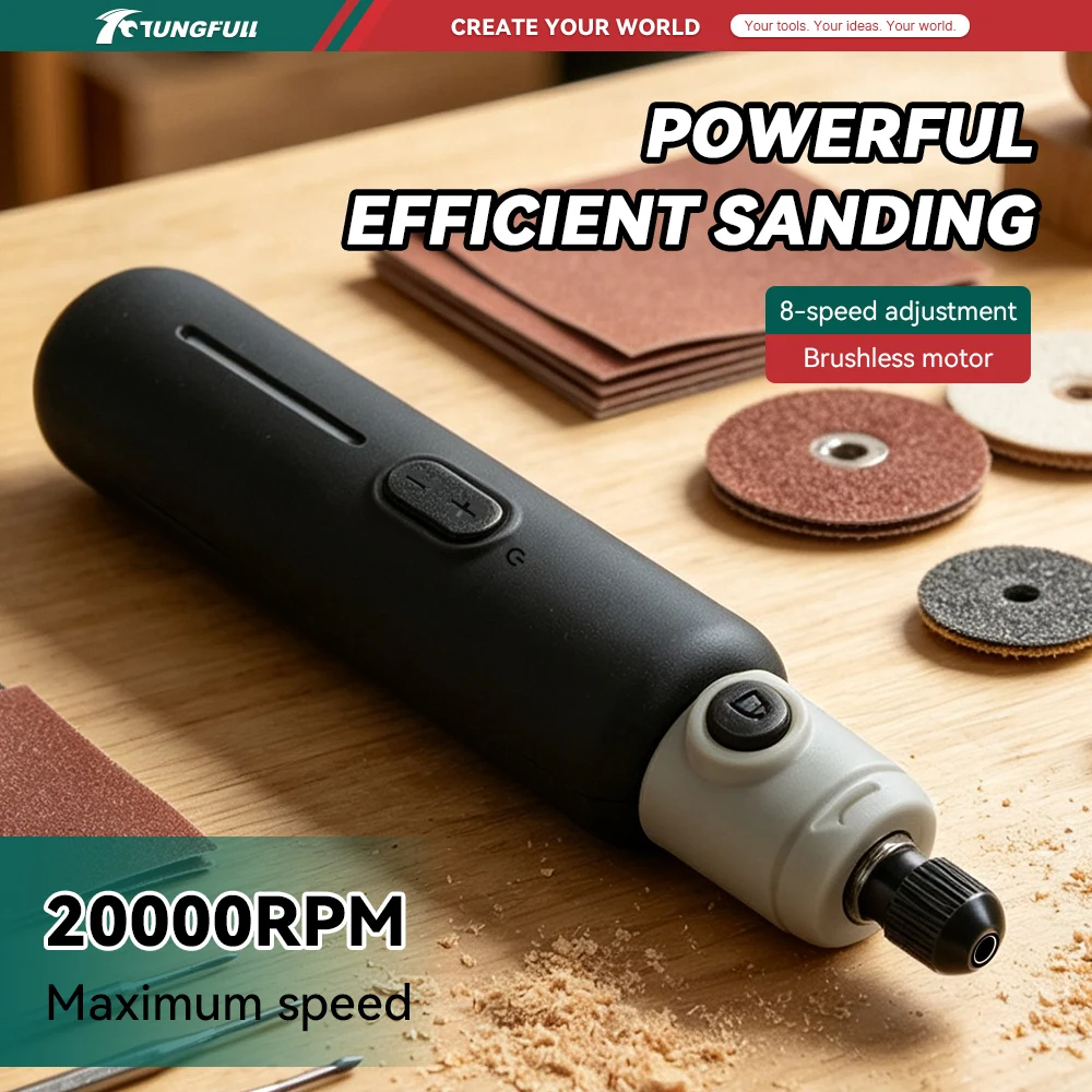 TUNGFULL Brushless Electric Engraving Grinder Pen 20000RPM 1500mAh Handheld Rotary Tool for Grinding Polishing Drilling DIY