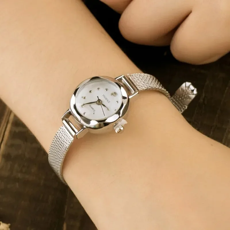 Relojes de moda para mujer, reloj de pulsera de cuarzo informal dorado para mujer, relojes de vestir de acero inoxidable con malla metálica, reloj femenino