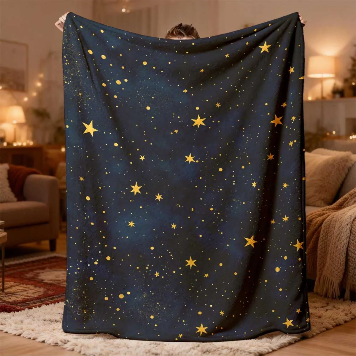 Ultra Soft Starry Night Galaxy Blanket Throw Nap Bed Decor Cosy Winter Flannel Fleece Blanket for Living Room Sofa Couch Gift