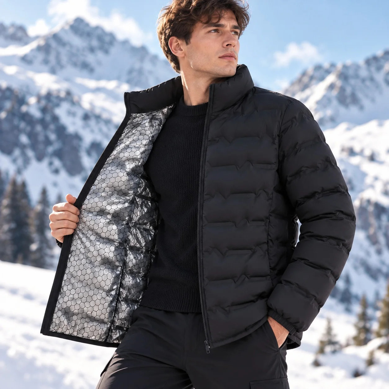 Casual Hooded Cardigan with Waist Cinched Youthful Single Breasted Patchwork Lightweight Side Seam Pockets Fitted Waist for Men