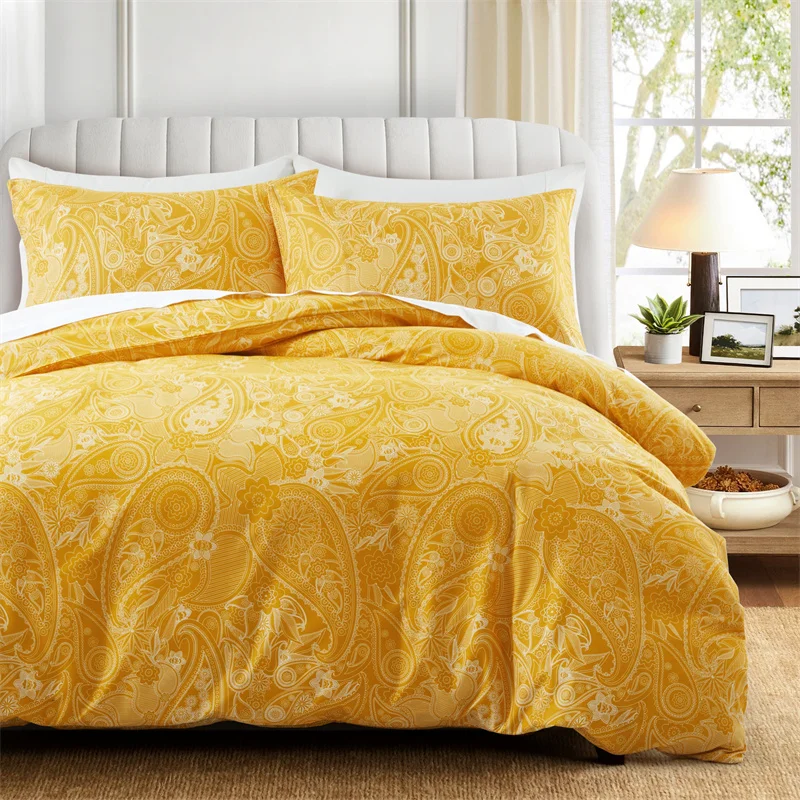 

Boho Paisley Duvet Cover Twin Queen Soft Yellow and White Reversible Paisley Floral Bedding Set Garden Botanical Comforter Cover