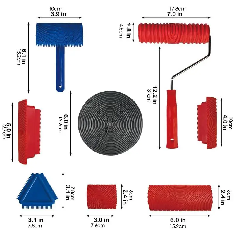 Rolo de textura de madeira de borracha com alça Ferramenta de granulagem Ferramenta de pintura de grão de madeira Tinta parece madeira Textura clara 8pcs por conjunto