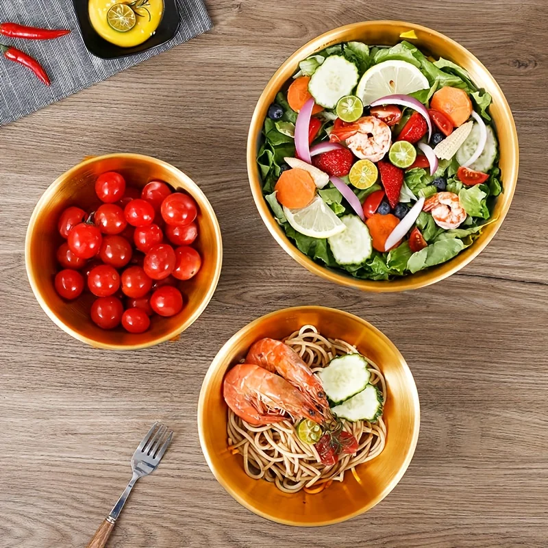 3 قطع من حوض السلطة المصنوع من الفولاذ المقاوم للصدأ، وعاء ذهبي لحوض الطبخ، وعاء خلط الخبز، حوض المطبخ الخاص، وعاء سلطة حوض المعكرونة #3