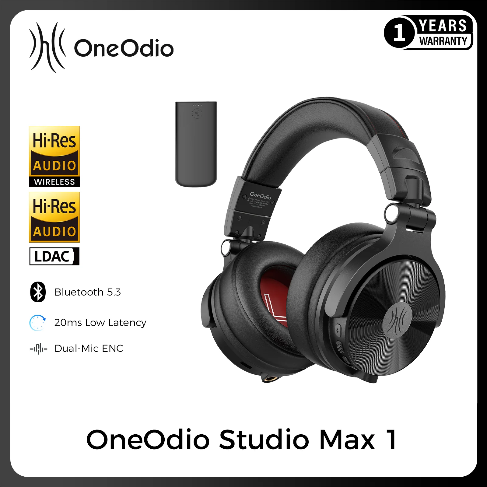 OneOdio Studio Max 1 Headphones Wireless Over-Ear Headset Bluetooth 5.3 LDAC Hi-Res Audio 50mm Driver 120H ENC Mic Low Latency