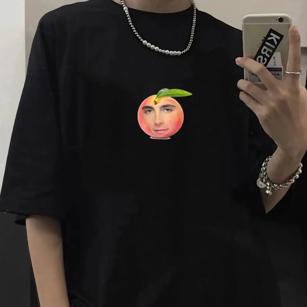 Timothee Chalamet Peach Design T Shirt Harajuku Streetwear Tops Summer Men\'s 100% Cotton Oversized T-shirts Couples Tees Unisex