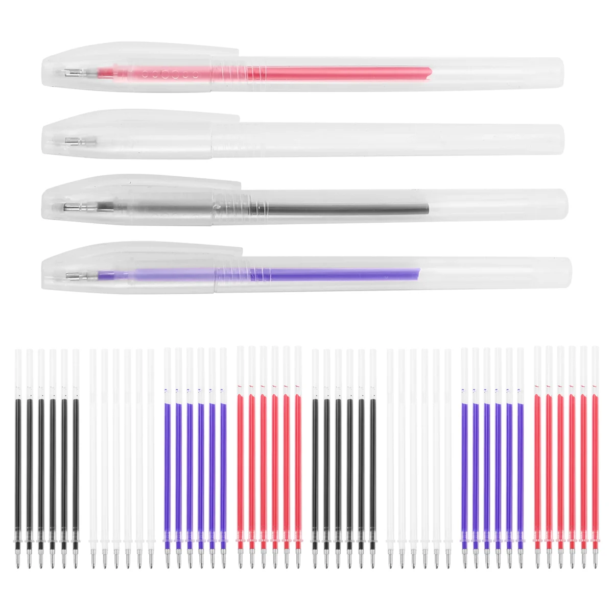 4 Pieces Heat Erasable Fabric Marking Pens Heat Erase Pens with 48 Refills for Quilting Sewing and Dressmaking