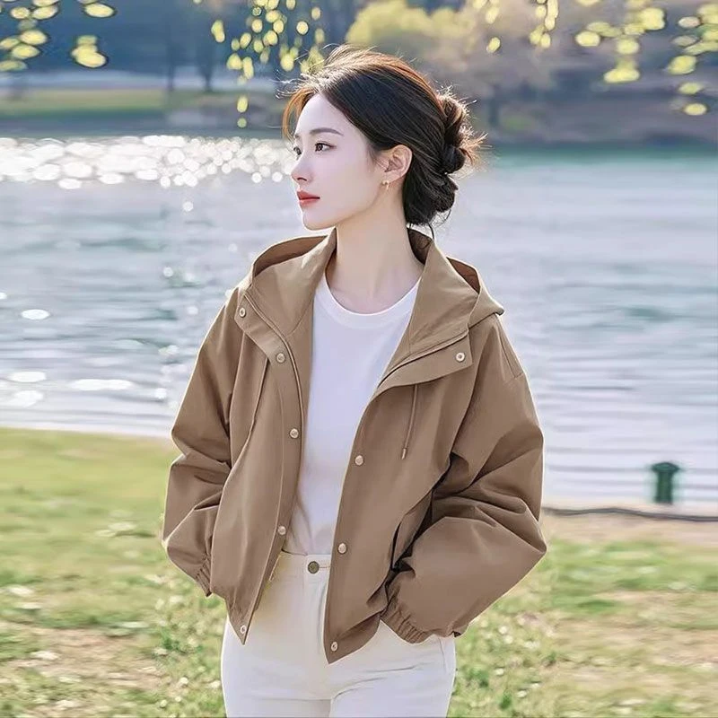 2025 primavera otoño forro abrigo mujer nuevo rompevientos chaquetas únicas señoras de gran tamaño prendas de vestir exteriores Casual con capucha abrigo femenino