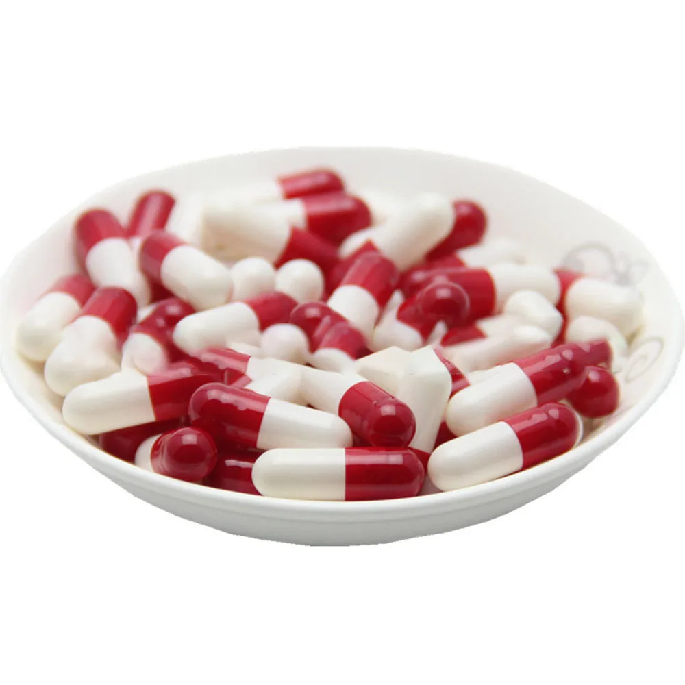 Capsules vides en gélatine dure, 1000 pièces, taille 00 #0 #1 # rouge blanc, Capsule creuse pour médicaments