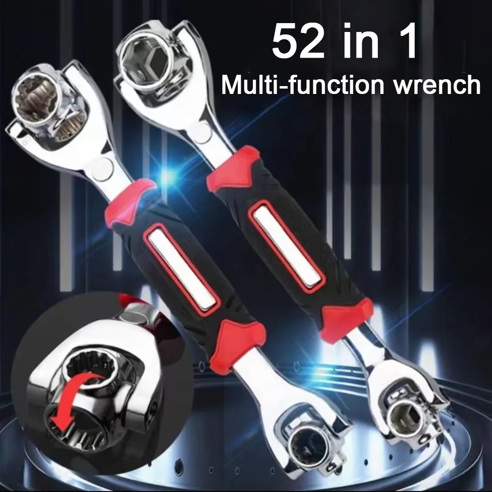 

New Steel Wrench Socket Double Head 360-degree Rotating Ratchet Spanner 52 in 1 Adjustable Grip Hexagon Wrench Hone