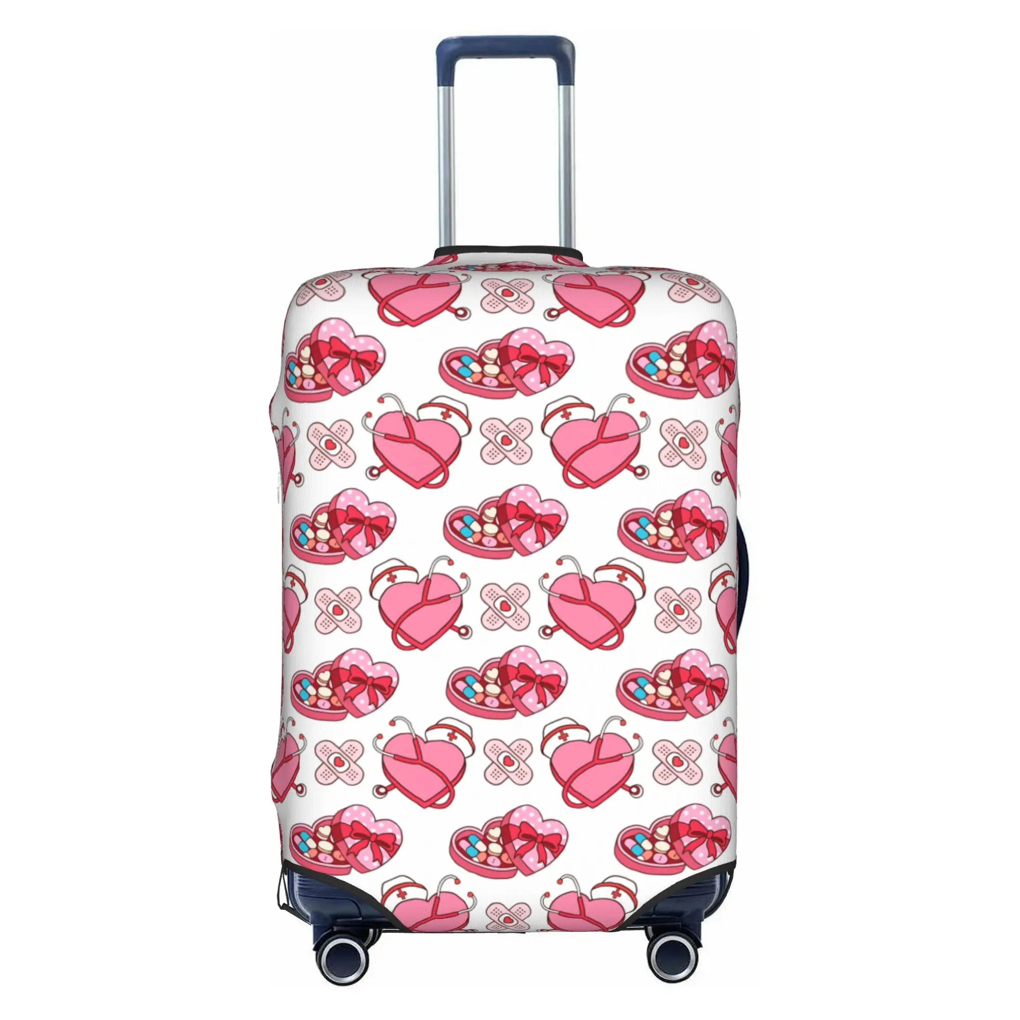 Valentine Nurse Hearts Candy On Blue Luggage Cover Protector Funny  Travel Suitcase Covers for 18-32 Inch
