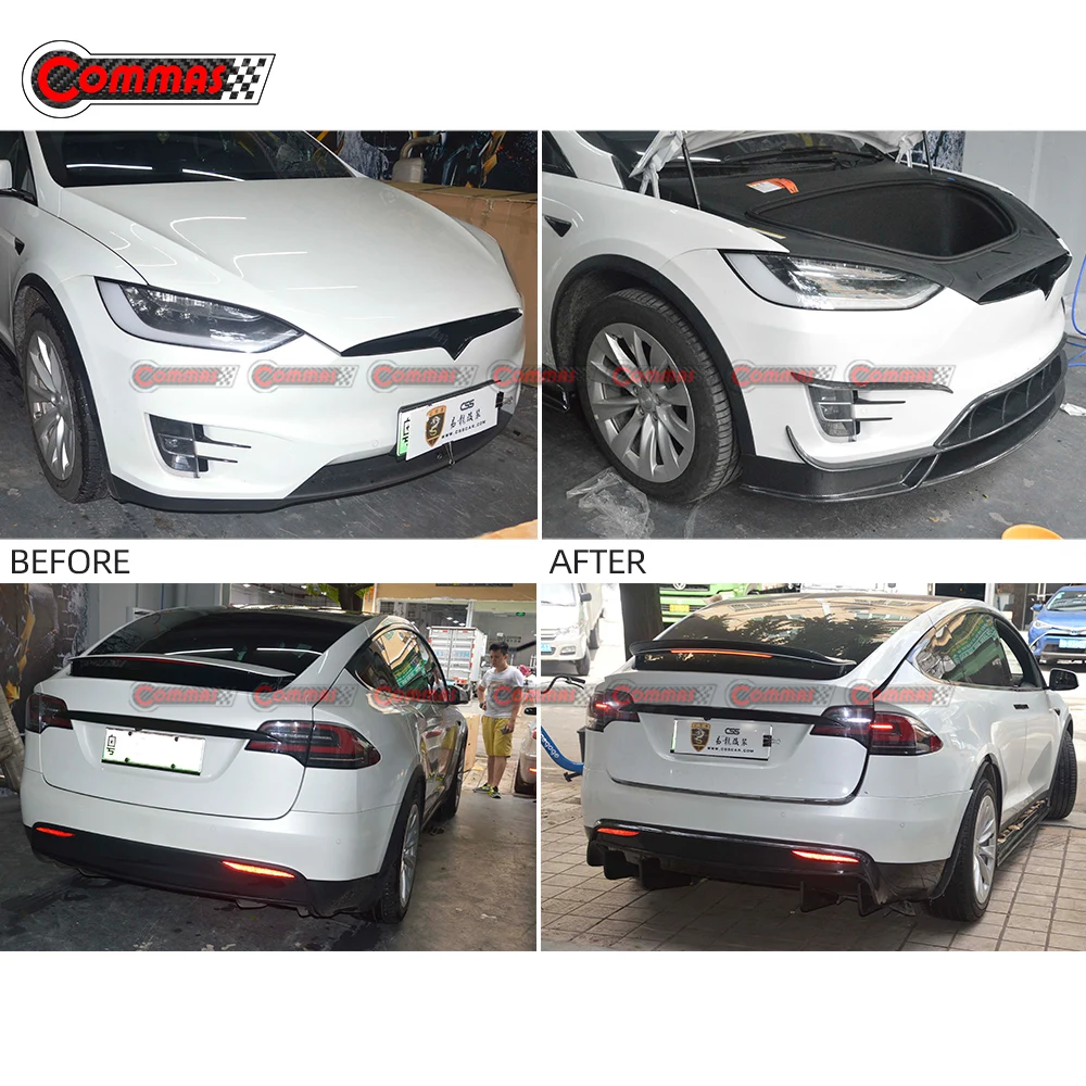 For Tesla Model X Modify RevoZport Carbon Fiber RZ Style Front Lip Splitter Rear Wing Spoiler Body Kits Car Accessories