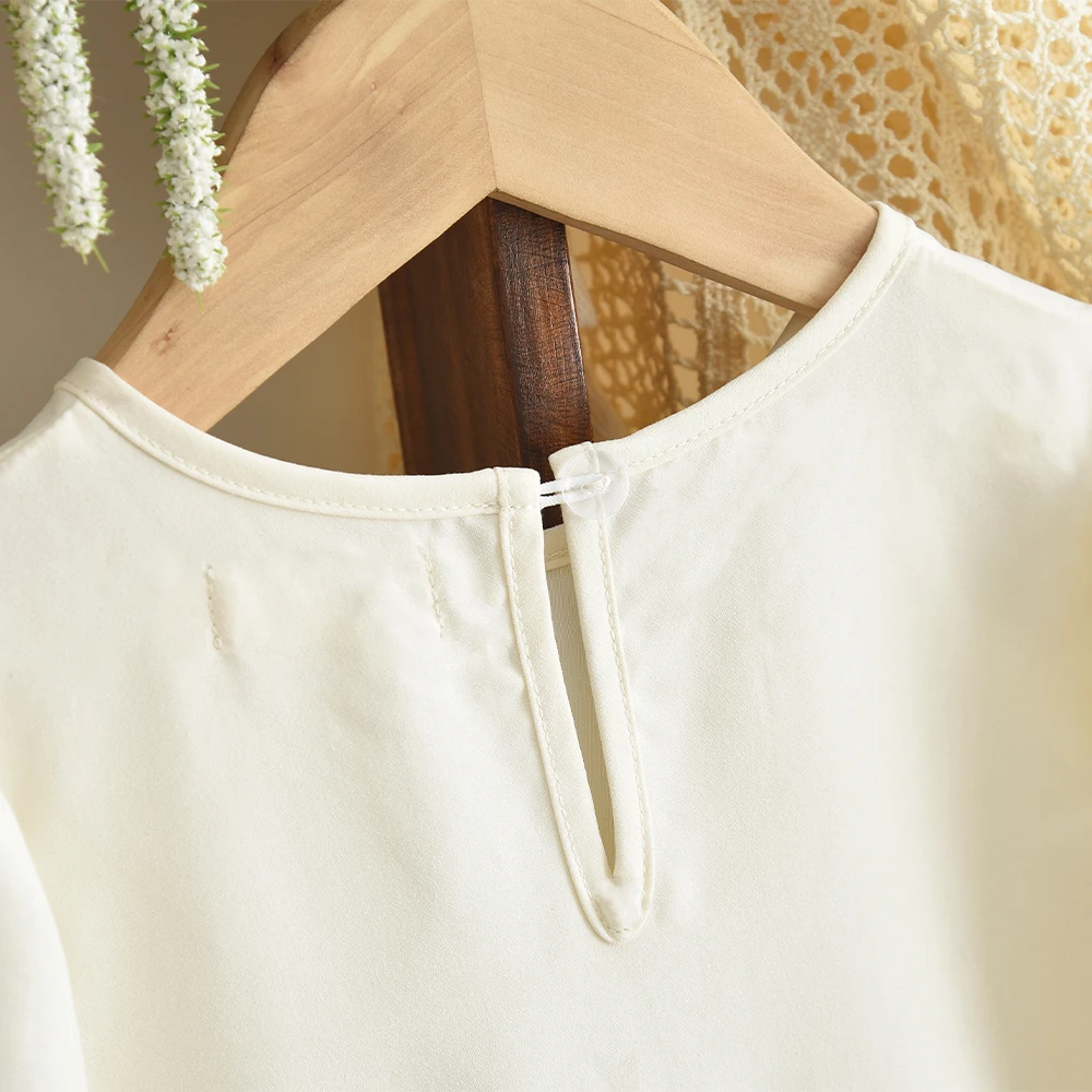 Beige Mädchen Freizeitkleider Herbst Langarm Schleife Dekoration Prinzessin Kleid Modische und einfache Freizeitkleidung für Kinder – Detail 6