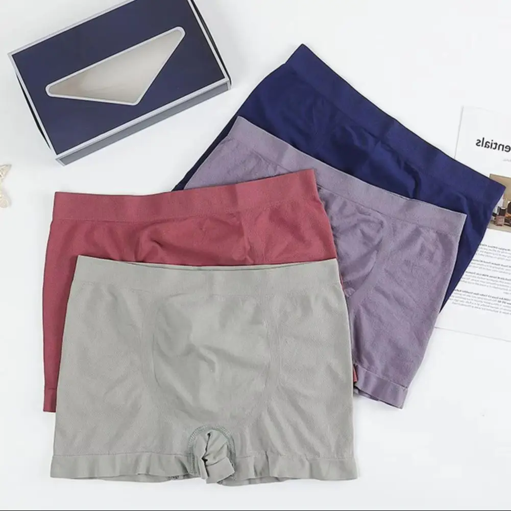 Men Boxers Elastic Solid Color Mid Waist Breathable U Convex Anti-septic Underwear Bulge Pouch Men Underpants Inner Wear Clothes