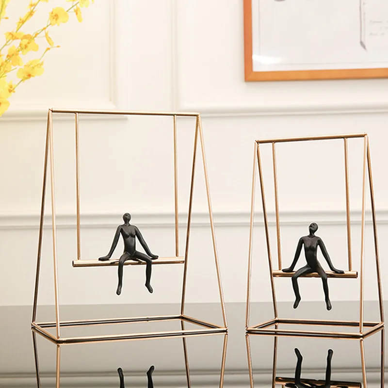 Modern Metal Decoration Office Golden Swing Figurines Home Study Desk Crafts Gifts