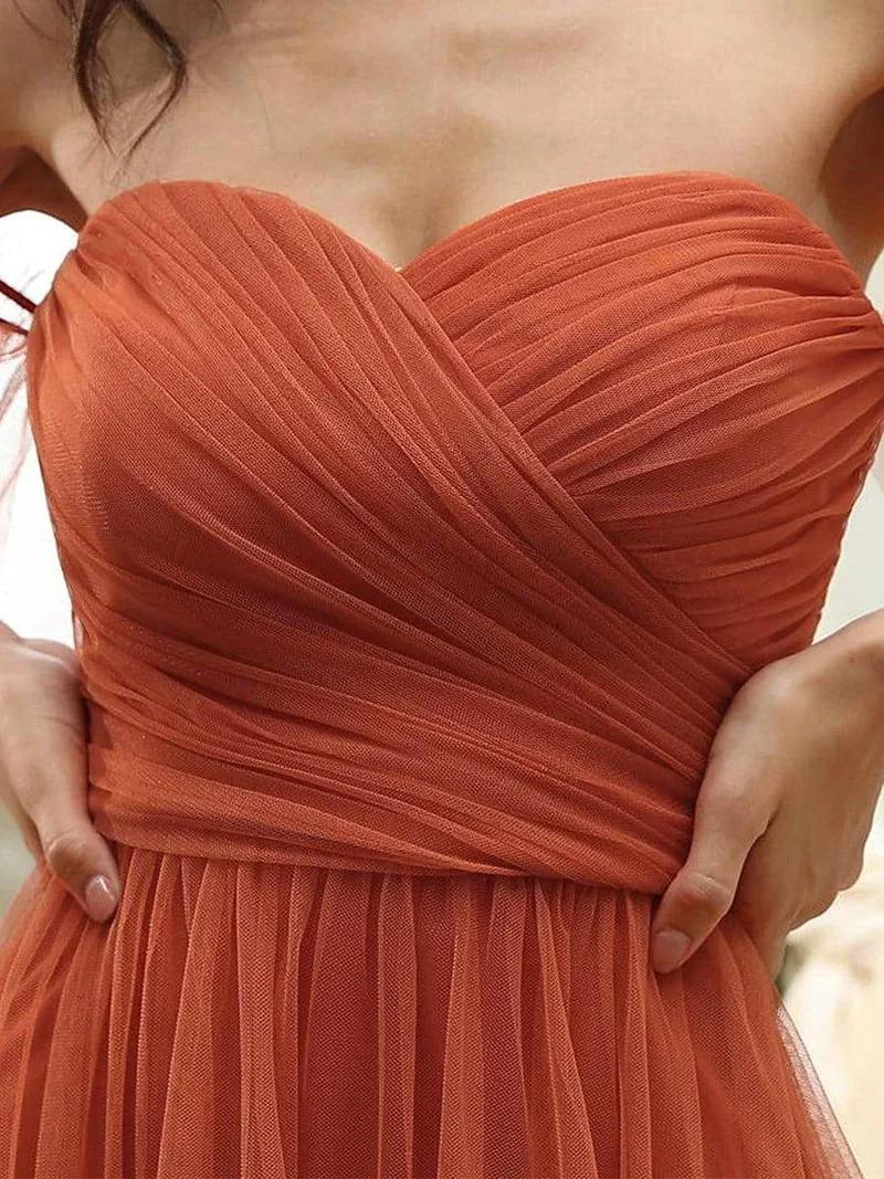 Ever-Pretty Strapless A Line Sleeves Women\'s Maxi Sweetheart Off-Shoulder Ruched Tulle Evening Dresses