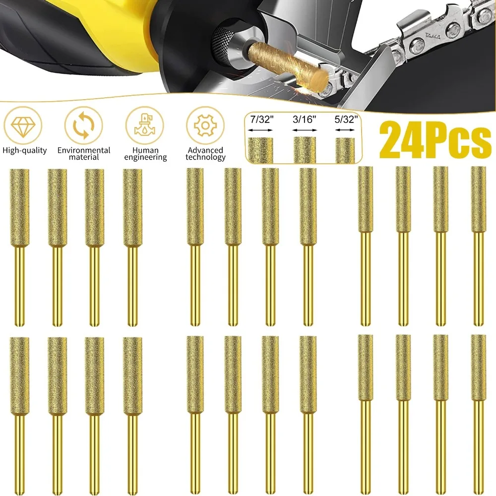

24PCS 5/32 7/32 Diamond Chainsaw Sharpener Burr Grinding Stone File 1/8" Shank