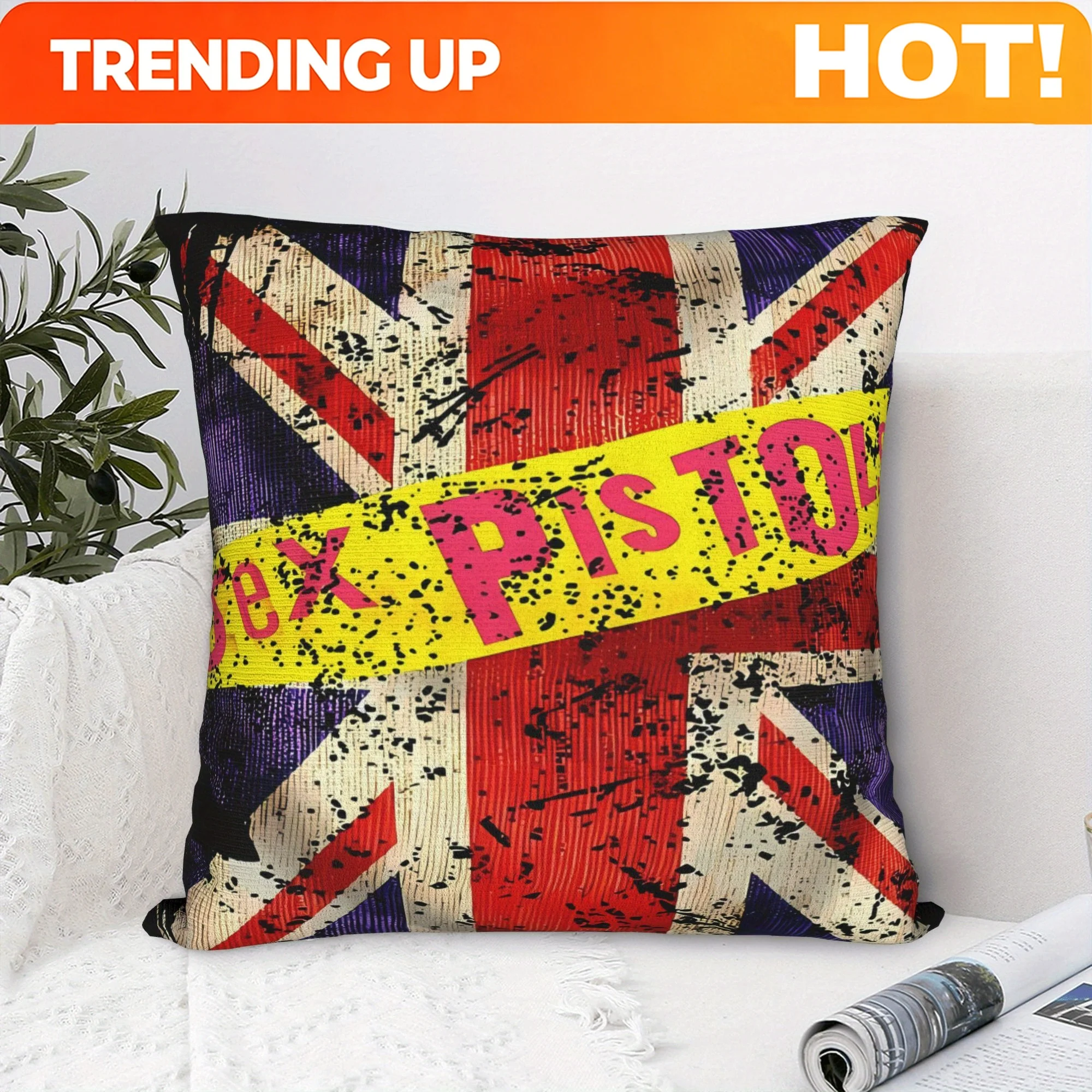 Customize 1pc, British Flag and Rock Band Decorative Pillowcase, Double-Sided Print, Exclusively for Rock Music Fans, Vintage Mu