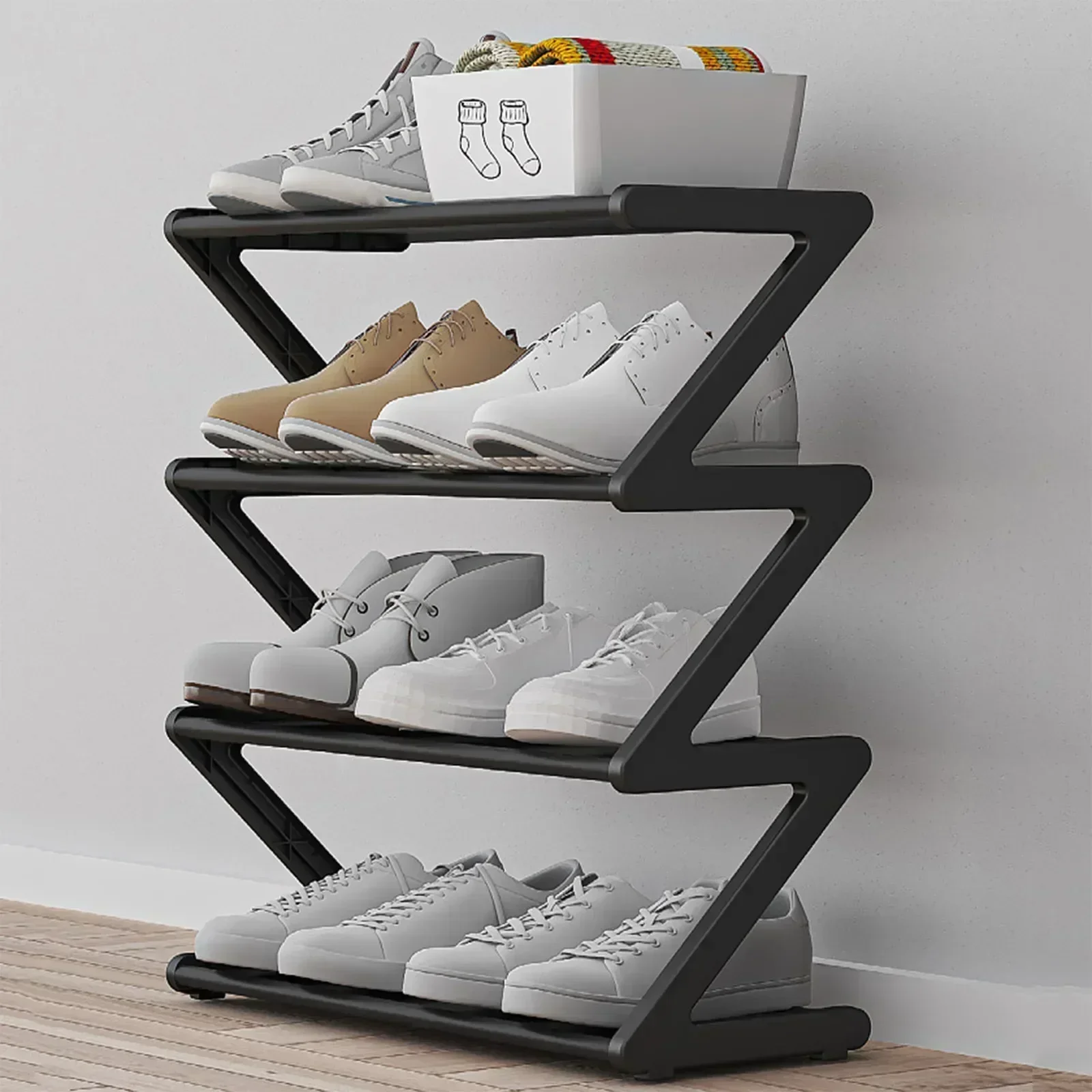 Stable Shoe Storage Rack 4 Tiers Easy Installation Shoe Shelf Free Standing Large Capacity Z-shaped Home Entryway Shoe Organizer