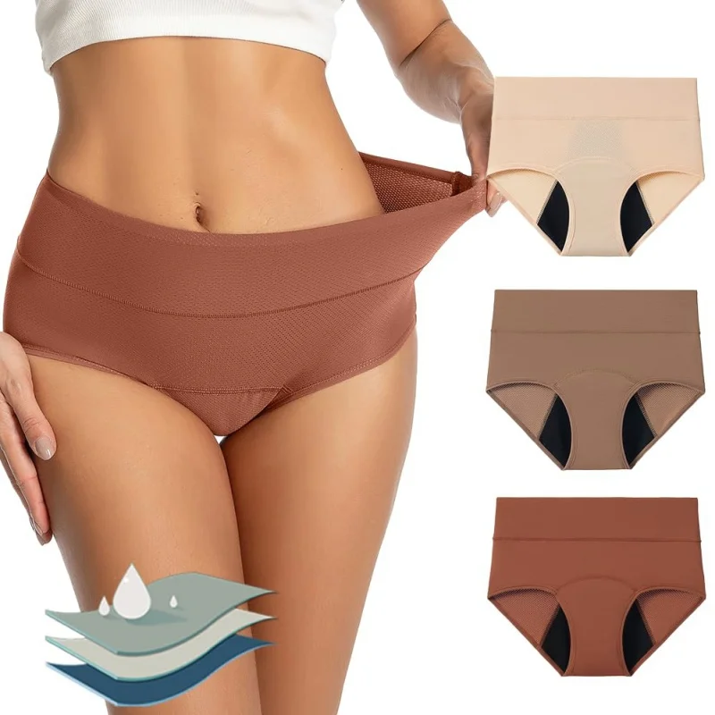 Women's Leak Proof Menstrual Physiological Pants 3-Layer Absorbent Menstrual Panties Breathable High Waist Plus-Size Briefs