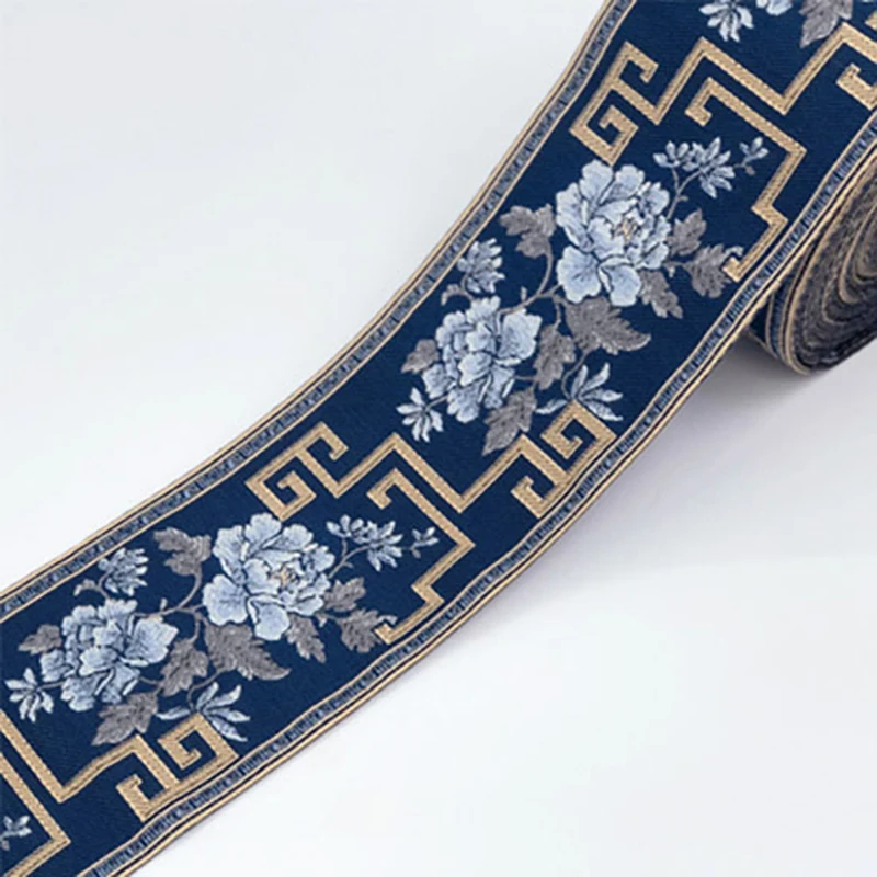 1M Embroidered Lace Trim Jacquard Ribbon for Garment Accessories DIY Craft Making Flower Sewing Chinese Style Wide 12CM