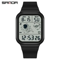 Sanda Men's Ladies Unisex Student Watch 50m Waterproof Big Screen Square Multifunction Chronograph Led Display Reloj De Hombre