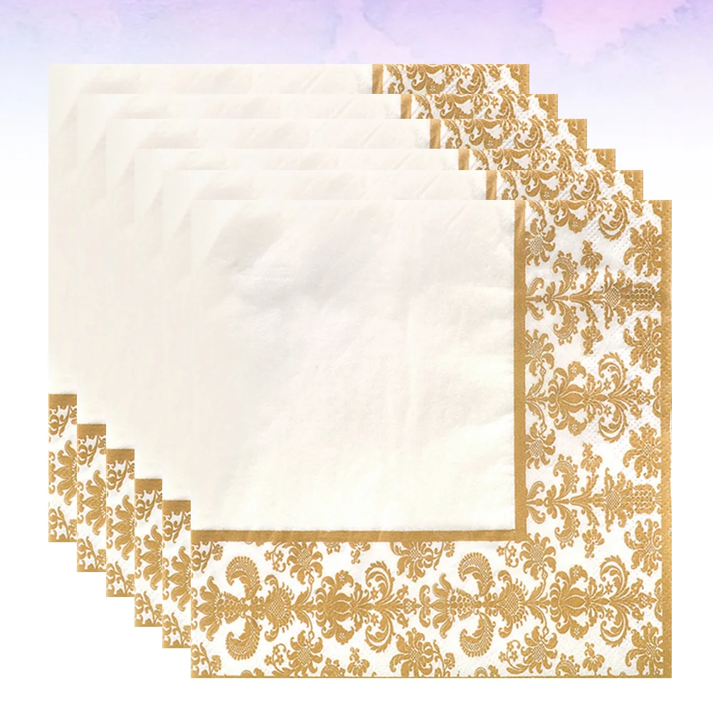 Ouro imprimindo papel descartável do tecido do guardanapo, impresso para o restaurante e o hotel, dourado e branco, 100 PCes