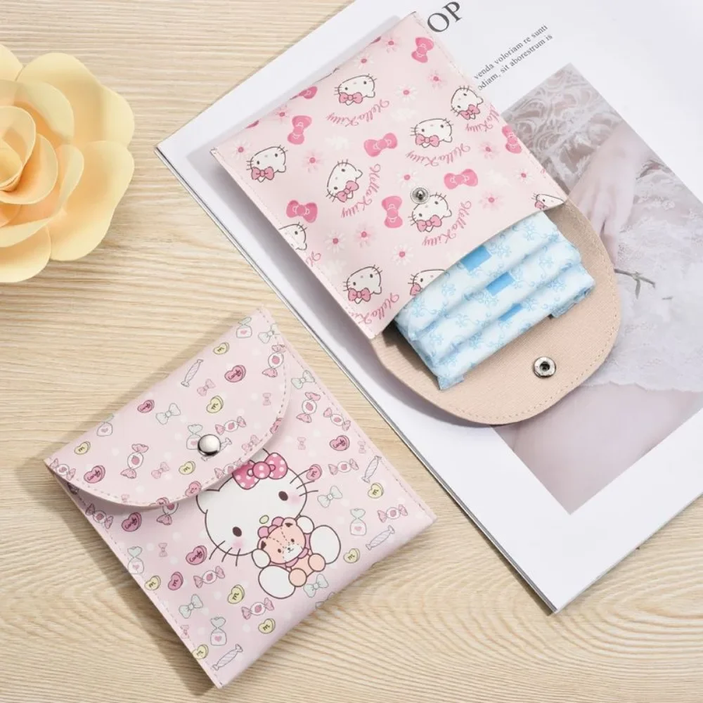 Serviette Hygiénique Portable Hello Kitty pour Fille, Périphérique de Dessin Animé, Accessoire Kawaii, Cadeau pour Étudiante