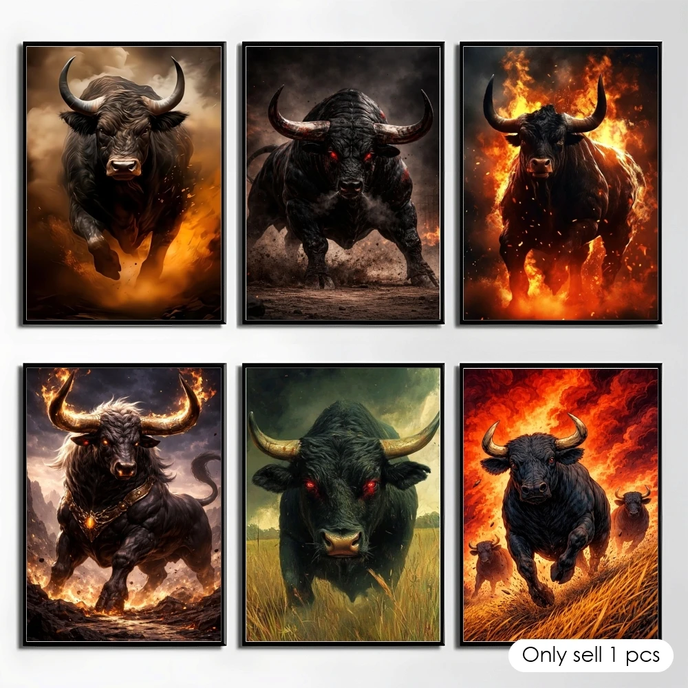 

Angry Bull Poster HD Art Mural Wallart Waterproof Vintage Print Decor for Home Decoration DIY Durable