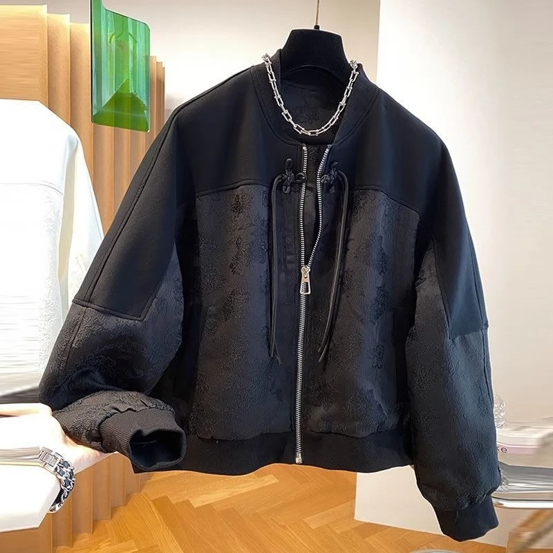 

​2025 Spring Autumn Chinese Style Circular Collar Button Up Loose Baseball Jacket Cardigan for Women European Fashion Design​