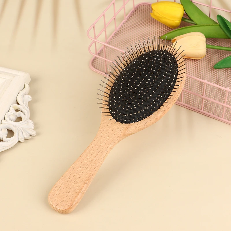 1pc Bamboo Hair Brush Steel Needle Hair Scalp Massage Comb Anti-Static Natural Paddle Airbag Cushion Handle Brushes