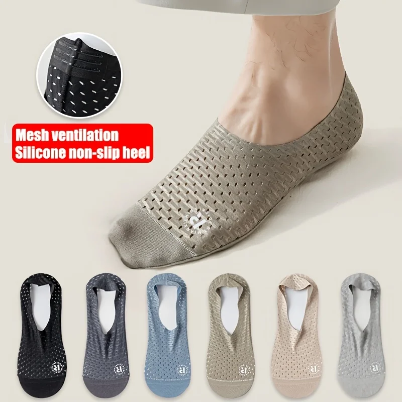 

6Pairs Summer Men's Thin Mesh Invisible Socks Comfort Sweat-Absorbent Breathable Non-Slip Short Sock for Daily Outdoor Wear