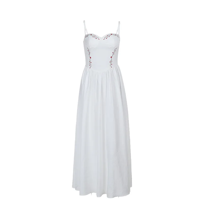 Abito femminile con bretelle a vita alta stampato dolce Abito con gonna a trapezio senza schienale con bretelle alla moda 2025 Nuove signore estive