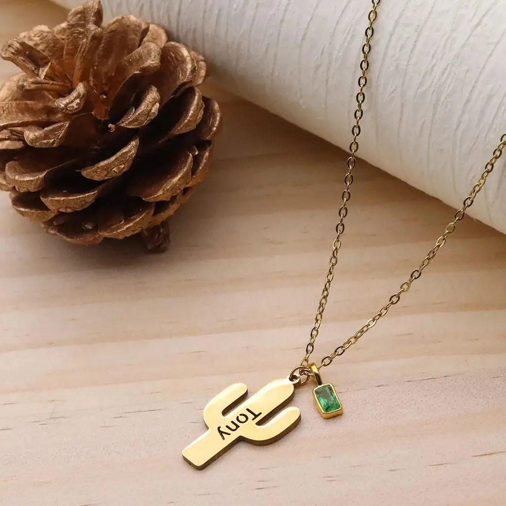 

Ожерелья с милым кактусом и именем на заказ от Todorova, подвеска из нержавеющей стали в виде зеленого растения, модные подарки для пар