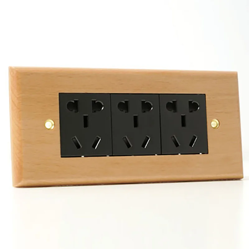 Nordic minimalist style beech solid wood panel brass lever wood switch socket type 86