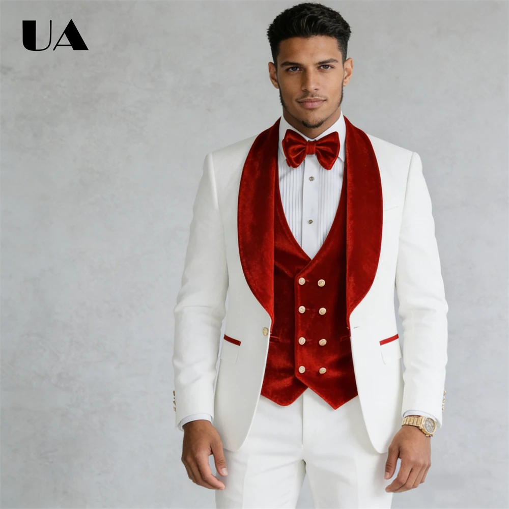 

Three Piece Suit Set, One Button Suit Jacket with Velvet Collar, Velvey Double-Breasted Vest Wedding Groom Suit Set XXS-7XL
