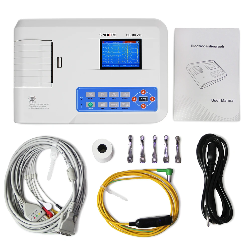 Hot Sale Medical Electrocardiogram 12 Leads 3 Channel Veterinary Digital Portable   Cardiograph Machine