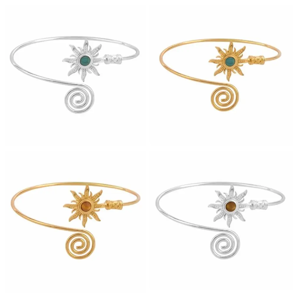 Mode Legering Arm Manchet Zon Twist Lijn Manchet Bangle voor Vrouwen Turquoise Arm Chain Wijd Open Arm Manchet Vrouwen