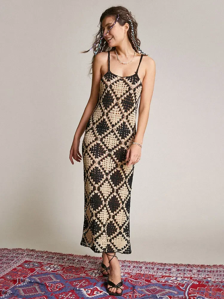 

Handmade Long Crochet Tunic Sexy Hollow Out Slit Leg Maxi Dress 2024 Women Summer Clothes Beach Wear Swim Suit Cover Up A1522