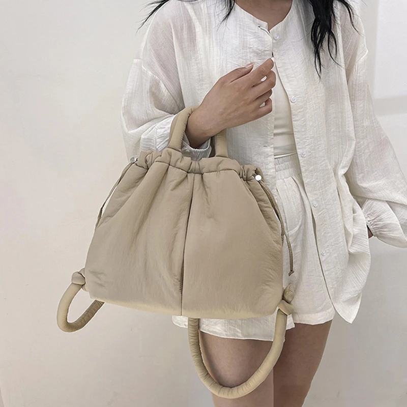 Fashion Small Puffer Tote Bag Nylon Down Cotton Drawstring Crossbody Bag Women Shoulder Bags 2024 New Large Lady Handbags