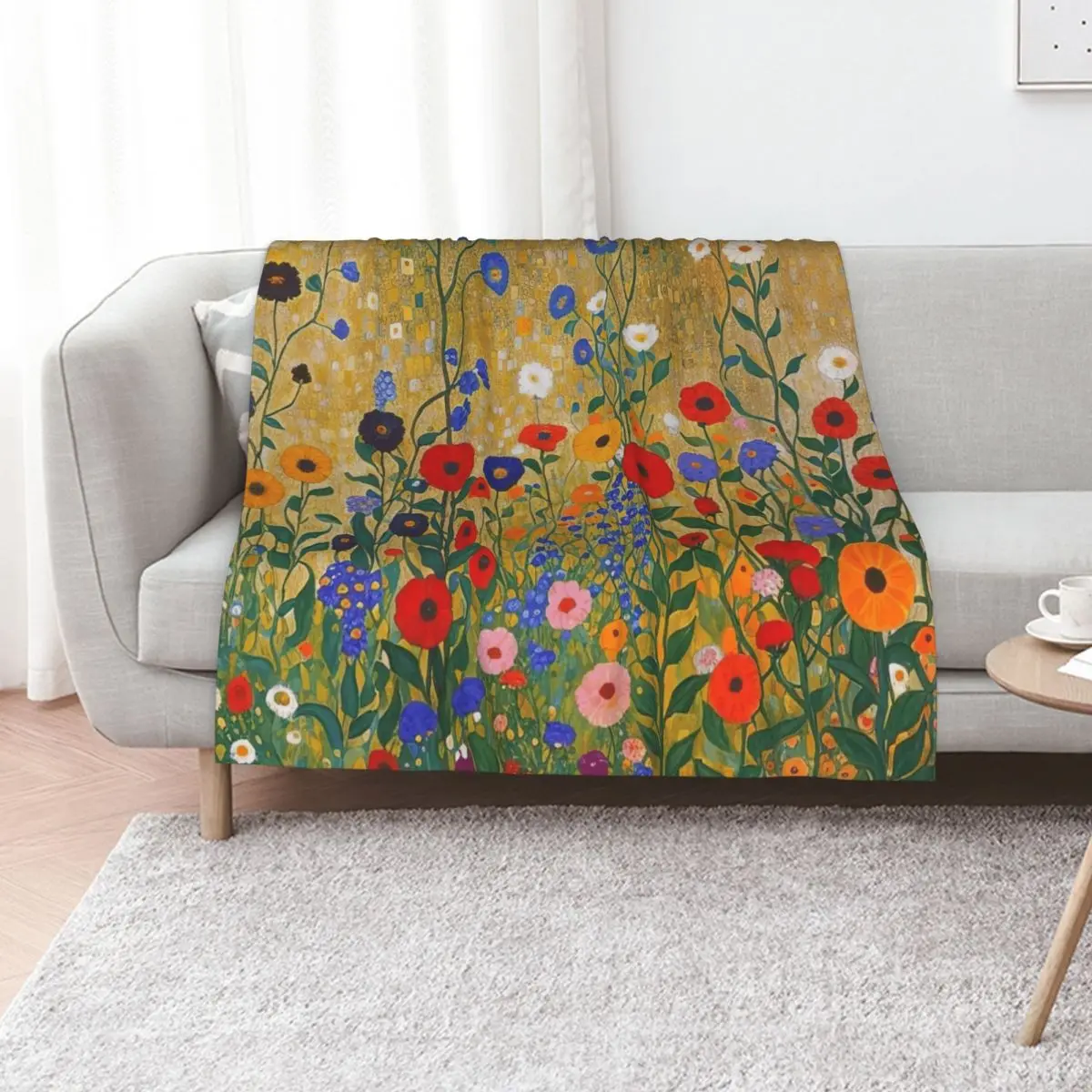 Klimt Flower Garden Throw Blanket Modern Design Soft Blanket for Home Decor