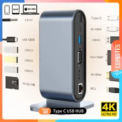 Док-станция CERASTES с USB Type-C на Multi 4KHD RJ45 VGA 4 USB 3,0 PD