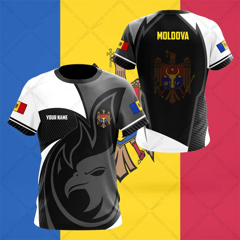 Custom Name Summer Casual Moldova Flag Graphic T-shirts Unisex Fashion E-Sports Jersey Short Sleeve Tops O-neck Streetwear image 2