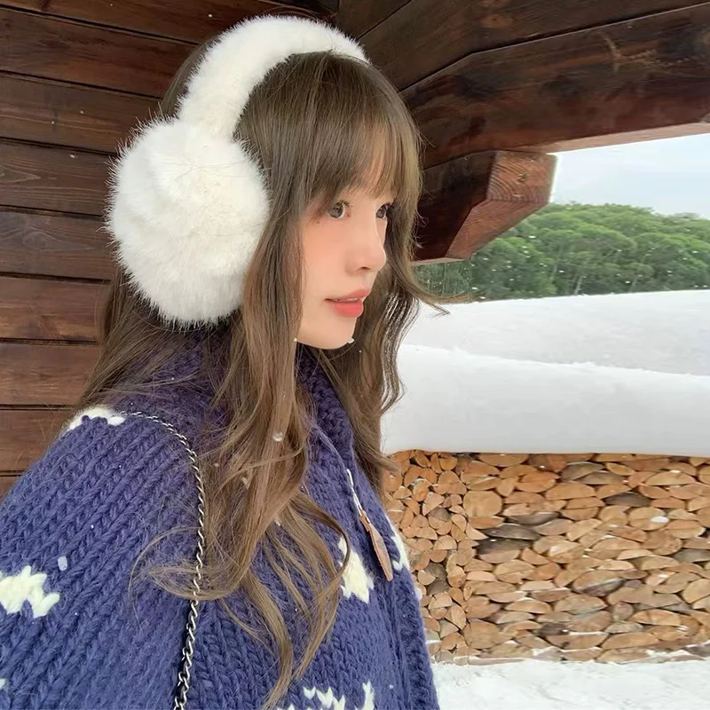 بلون دافئ ومضاد للتجمد غطاء للأذنين قابل للطي لطيف تقليد الأرنب الفراء أفخم غطاء للأذنين الرياضة في الهواء الطلق الشتاء سماعات