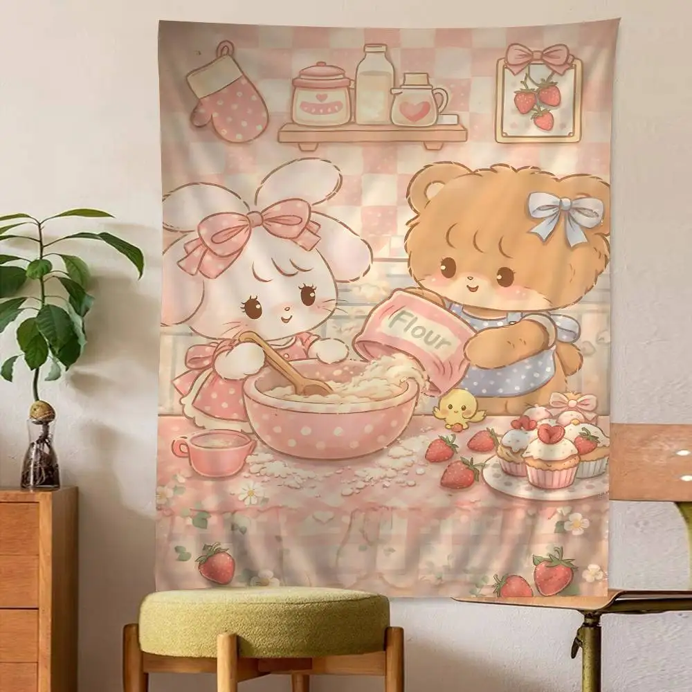 Cute Art M-Mikko Kawaii Cat Colorful Tapestry Wall Hanging Cheap Hippie Wall Hanging