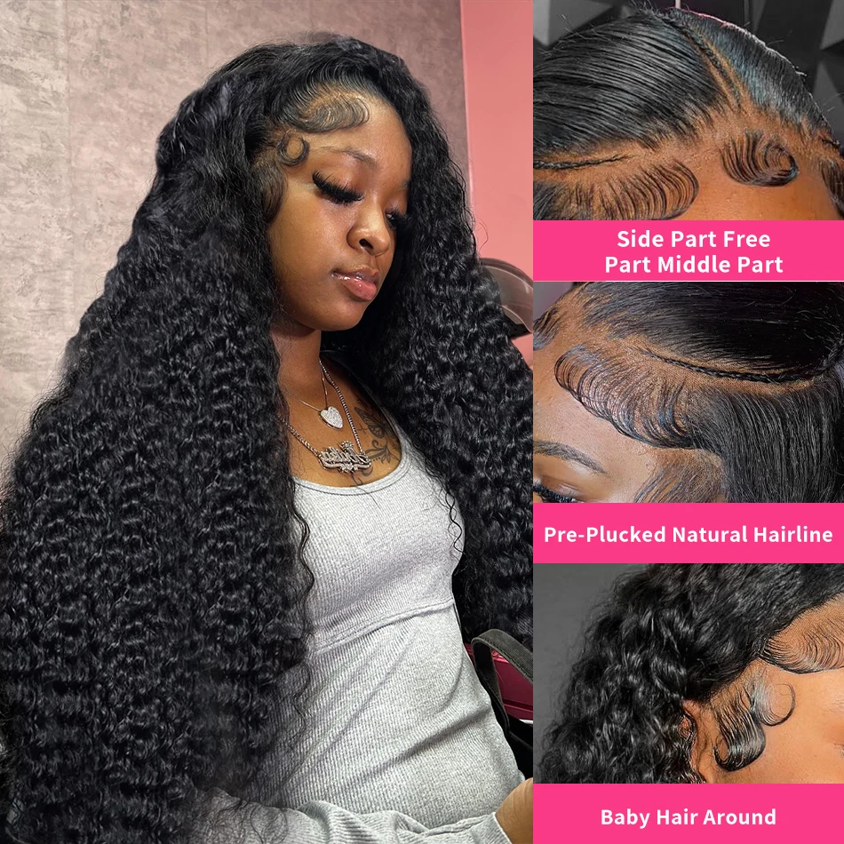 Loose Deep Wave peruca de cabelo humano para mulheres, perucas encaracoladas onda de água, 250% HD Lace Frontal peruca, fechamento 5x5, 250%