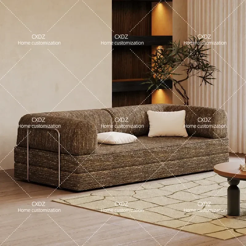 Retro Fabric Sofa Bed Dual Purpose Folding Straight Row Living Room Small Apartment Multi Functional Module Sofa