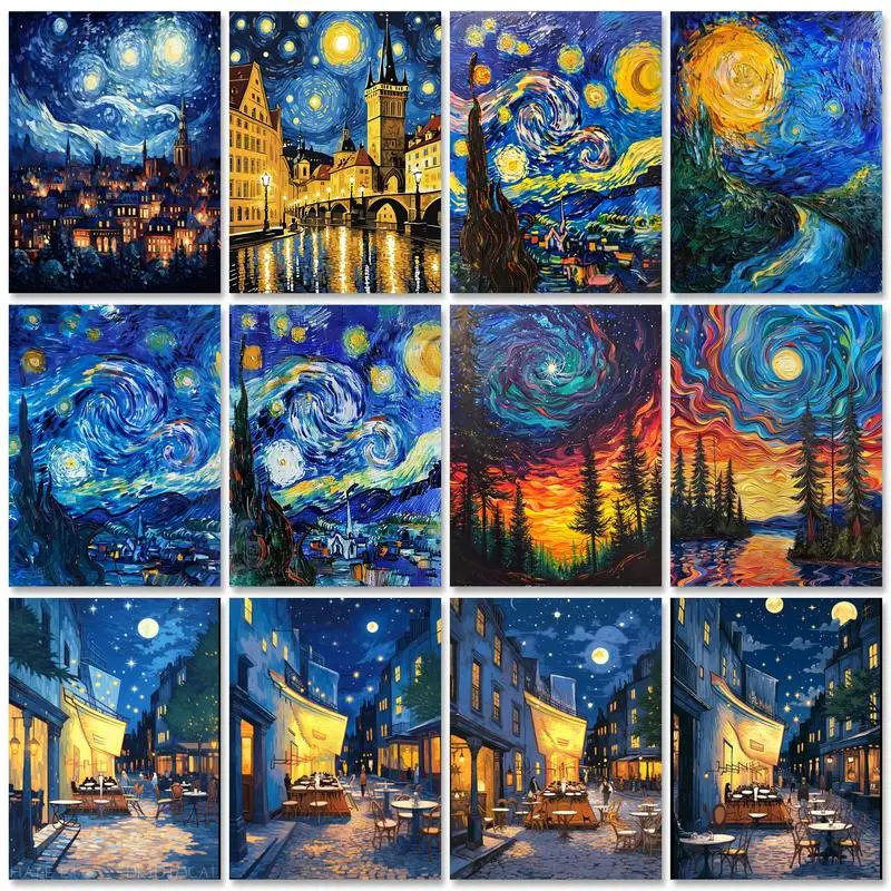 

GATYZTORY DIY Painting By Numbers Starry Sky City Picture By Numbers Landscape Wall Art Acrylic Paint For Home Decor Art