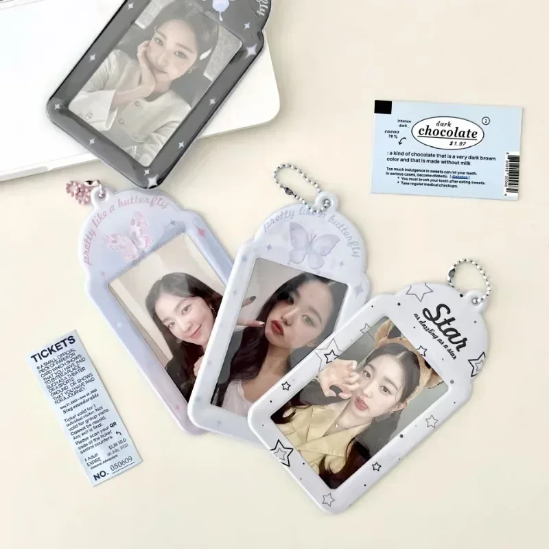 INS Butterfly Photocard Holder 3 Inch Kpop Idol Photo Protector Case with Keychain Photos Sleeves Student Bus ID Bank Card Case