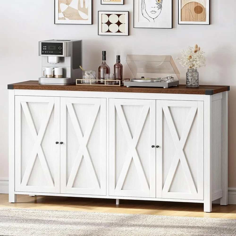 

Farmhouse Sideboard Buffet Cabinet with Storage, 55'' Kitchen Storage Cabinet Coffee Bar Cabinets with Adjustable Shelf