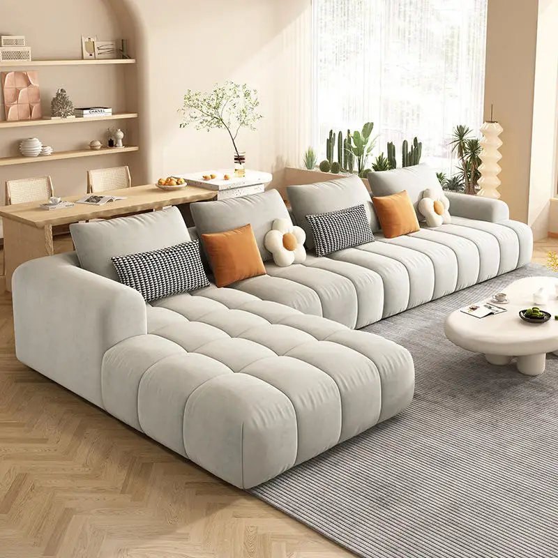 Modern Velvet Sofa Sectional Couch Set with Ottoman - Designer Furniture for Apartment - Modular Comfortable Living Room Set